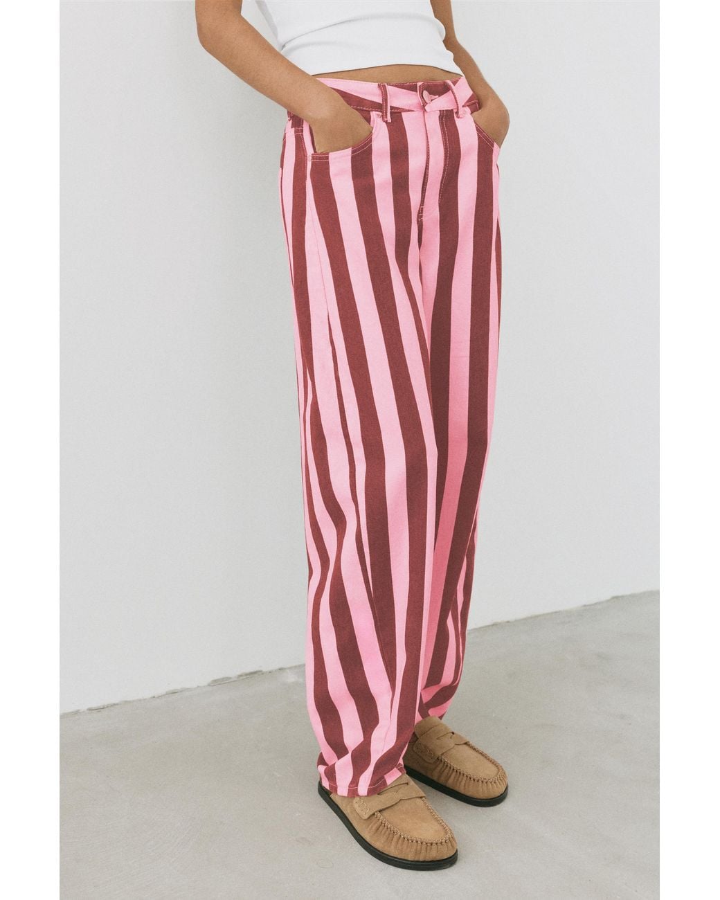Jean Barrel À Rayures Pull&Bear en coloris Red