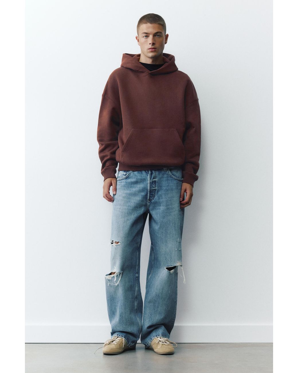 Pull&Bear Blue Boxy Fit Hoodie for men