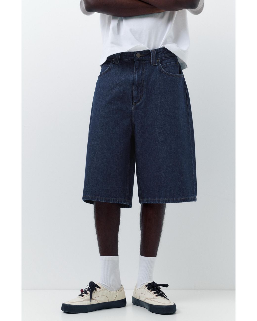 Pull&Bear Blue Skater Denim Bermuda Shorts for men