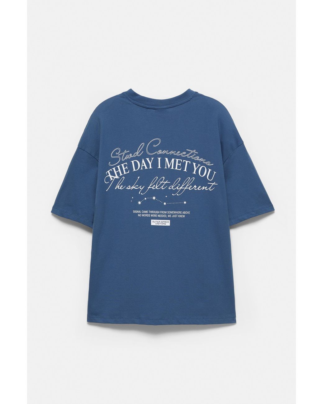 Pull&Bear Blue Boxy Graphic T-Shirt for men