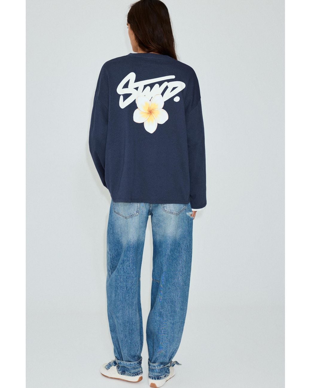 Pull&Bear Blue Oversize Stwd Flower T-Shirt