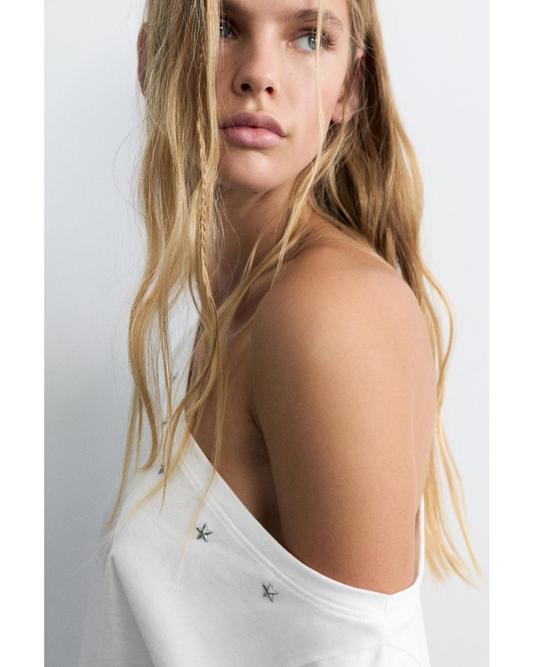 Pull&Bear White Asymmetric Star T-Shirt