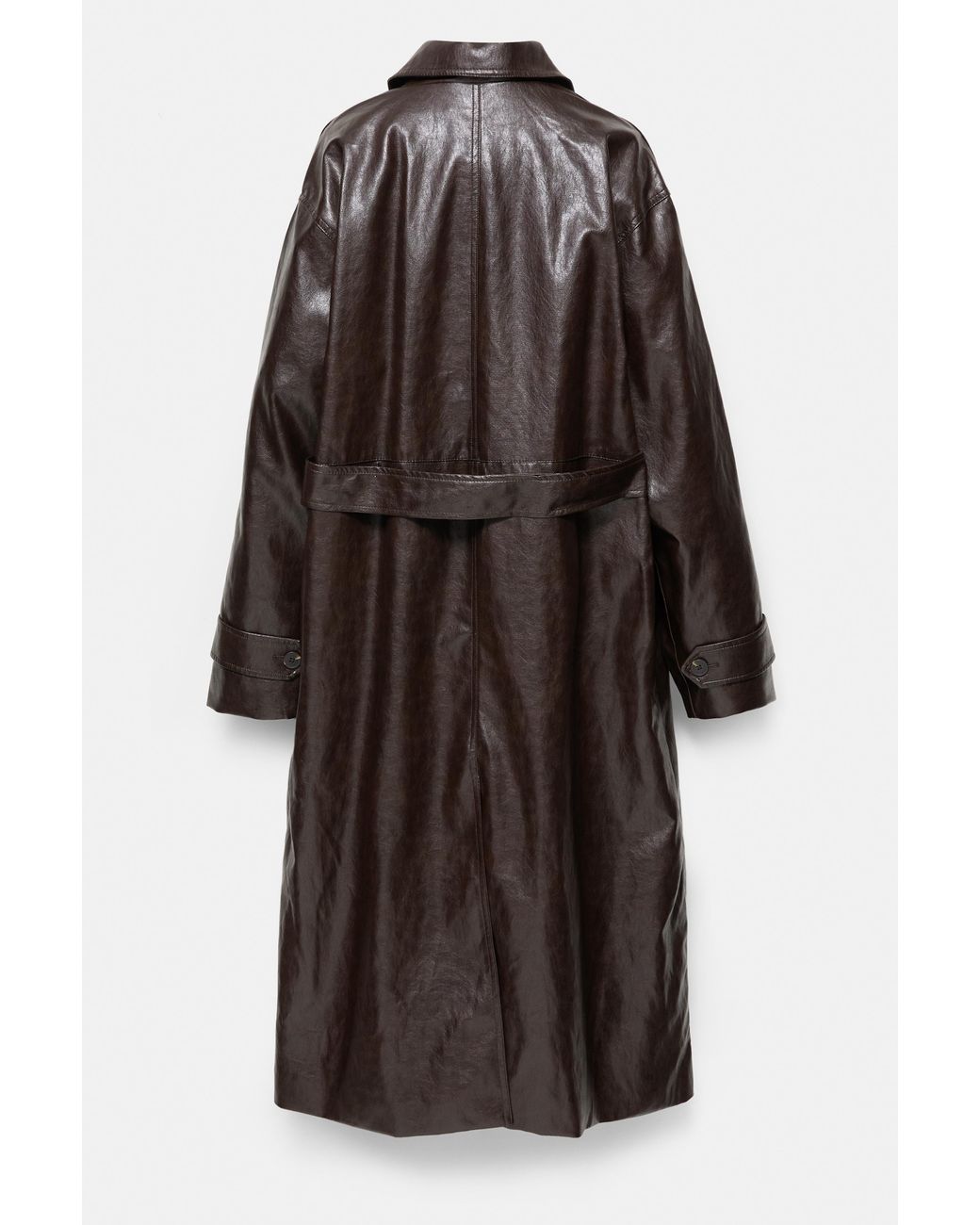 Pull&Bear Black Long Leather Effect Trench Coat
