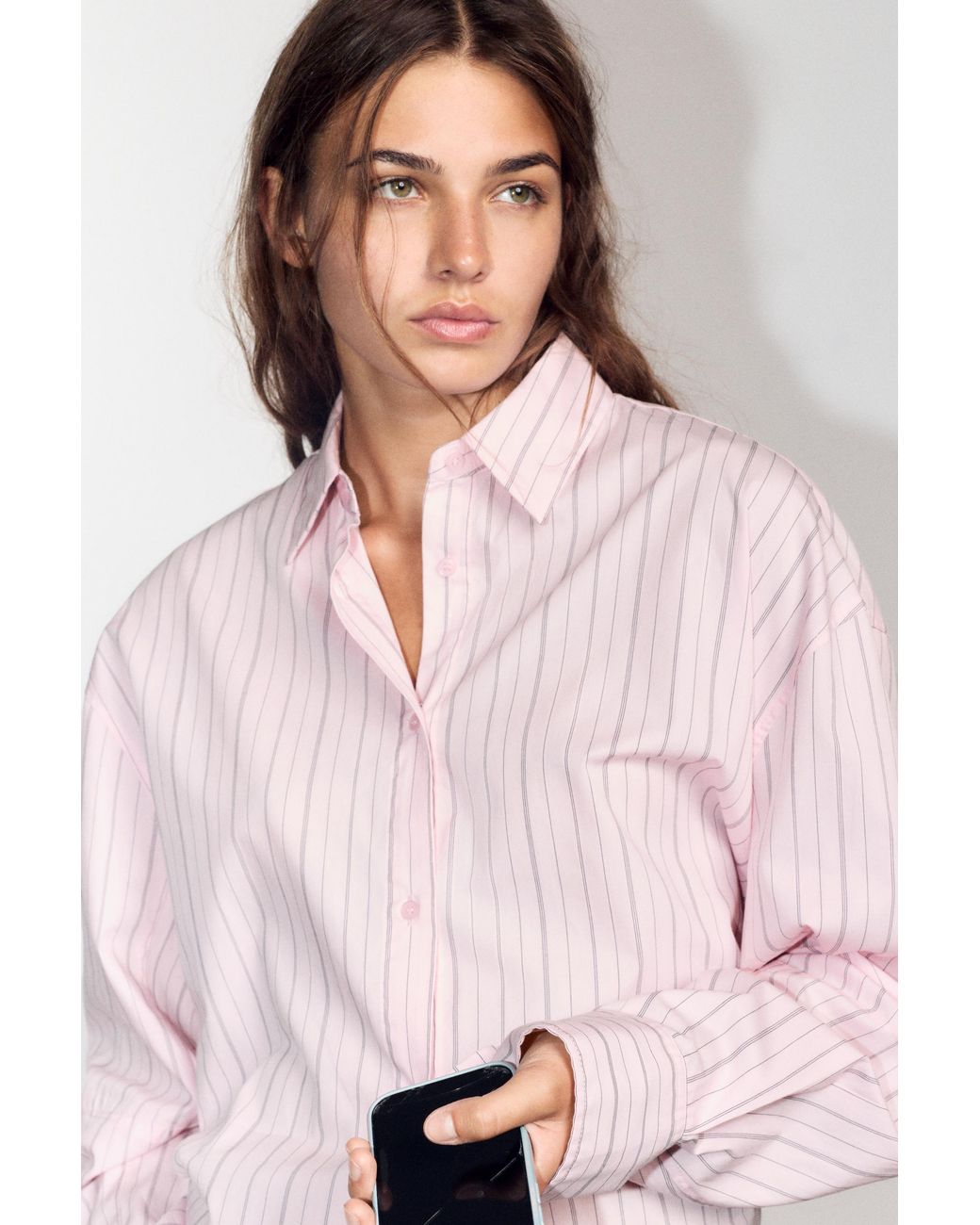 Pull&Bear Green Striped Shirt With Back Buttons
