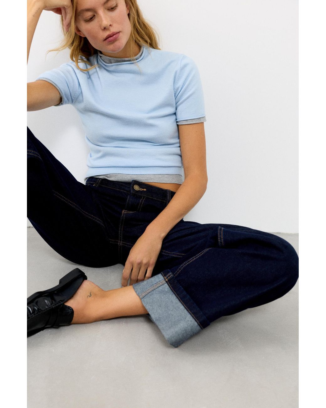 T-Shirt En Maille Fine À Manches Courtes Pull&Bear en coloris Blue