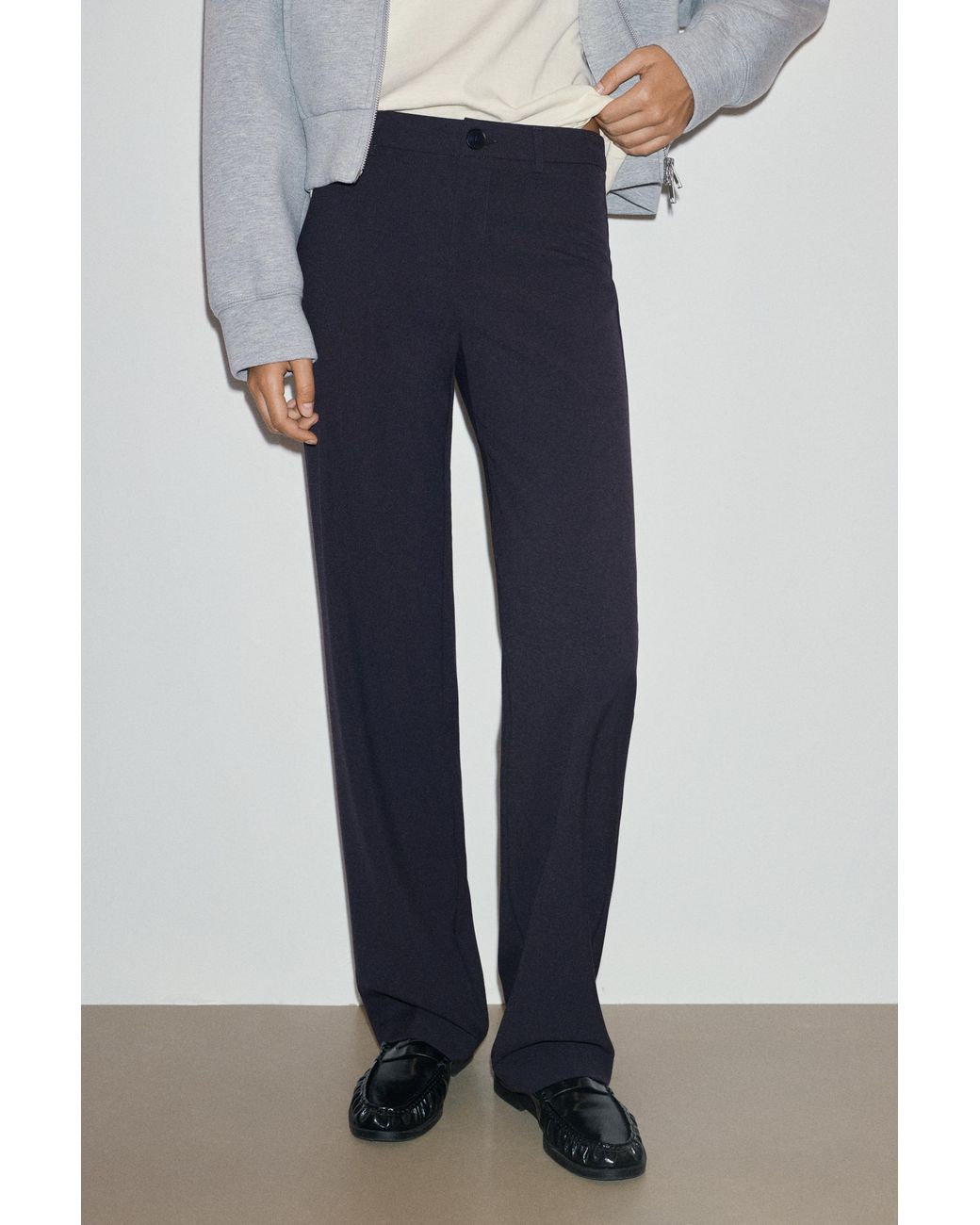Pull&Bear Blue Slim Fit Straight Smart Trousers