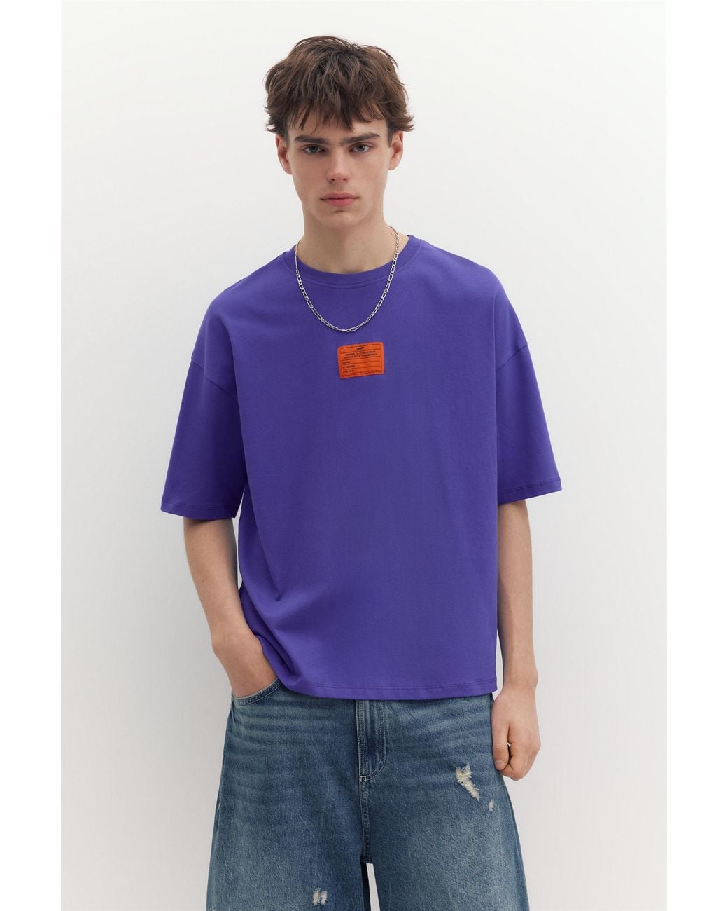 Pull&Bear Purple Stwd Label T-Shirt for men