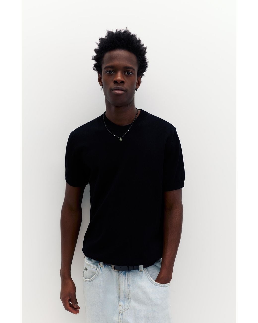 Pull&Bear Black Short Sleeve Jumper for men