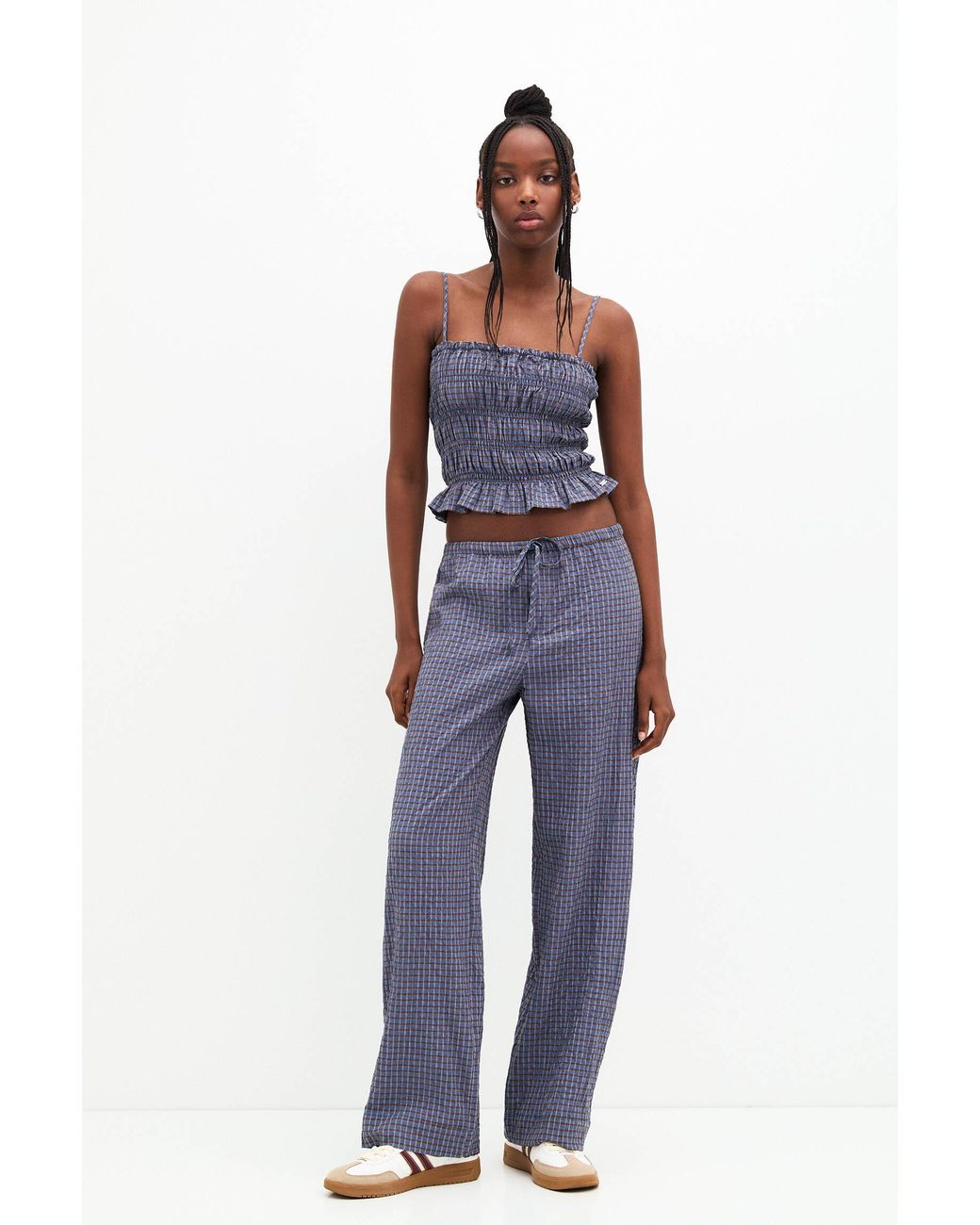 Pull&Bear Checked Pyjama-Style Trousers in Blue Lyst UK