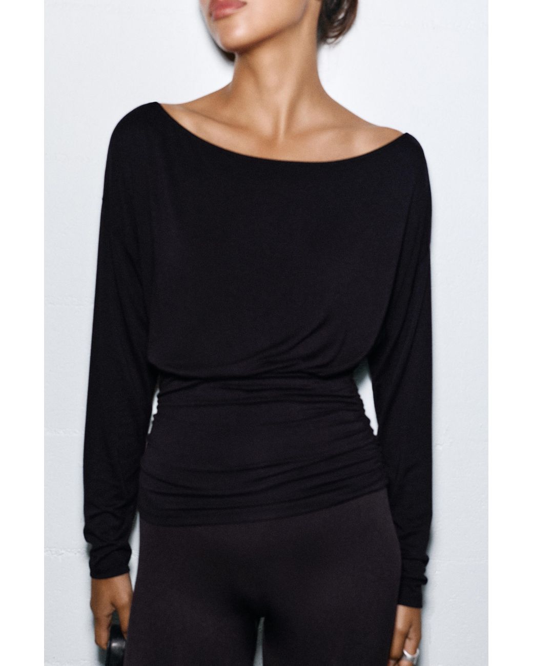 Pull&Bear Gray Asymmetric Waistband Top
