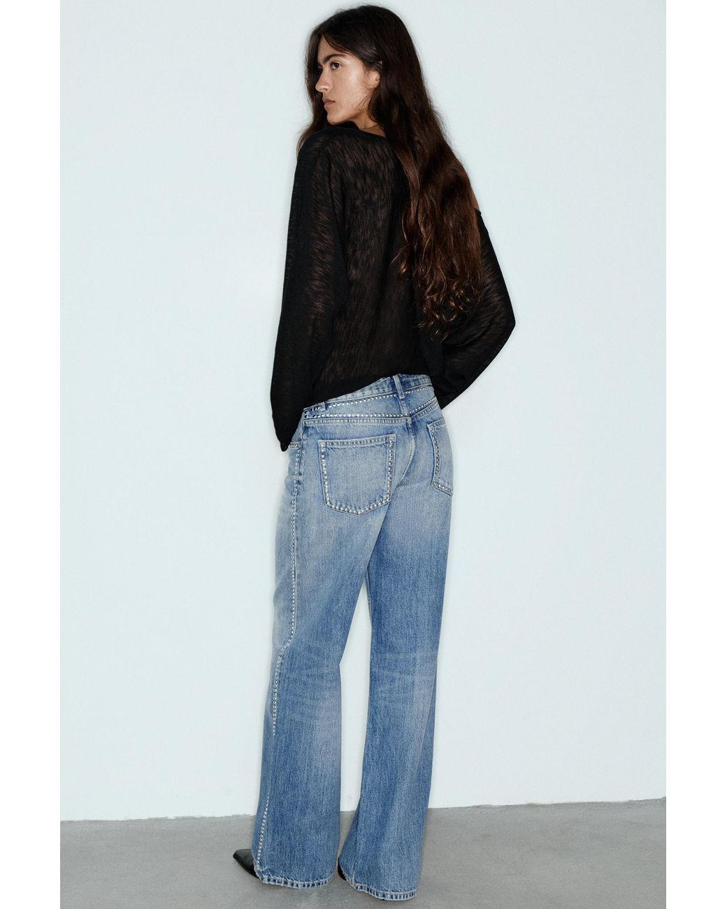Pull&Bear Blue Studded Straight-Leg Jeans