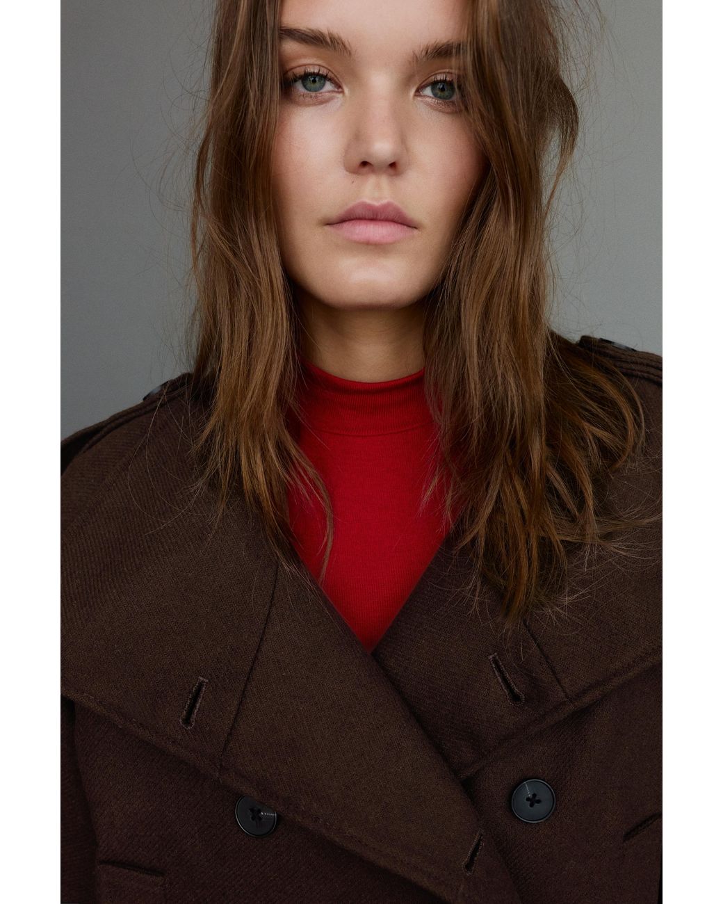 Pull&Bear Brown Short Felt Trench Coat With Belt
