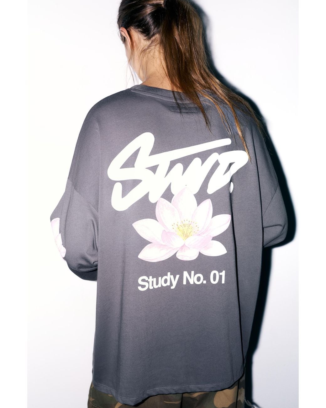 Pull&Bear Gray Stwd Flower Graphic T-Shirt