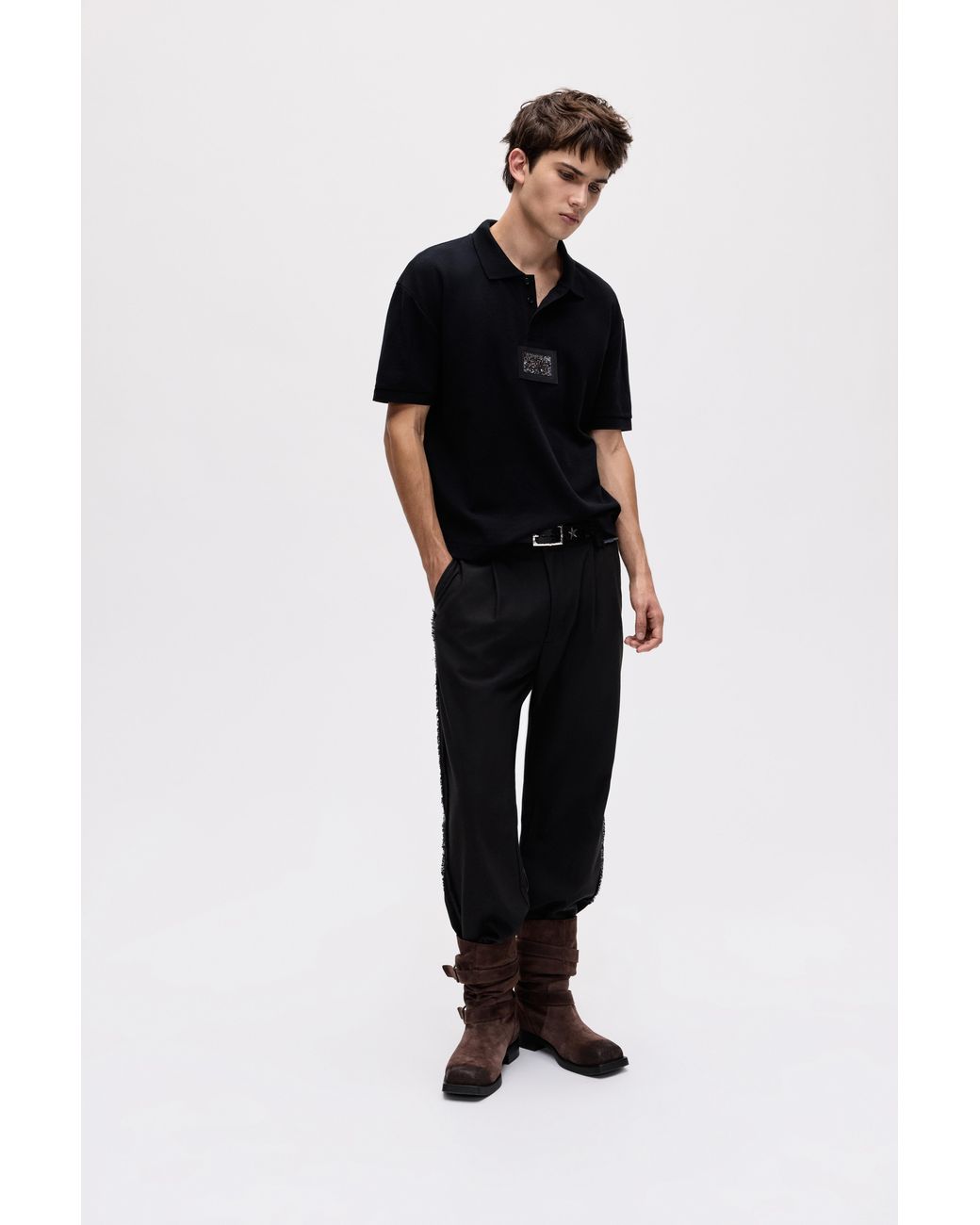Pull&Bear Black Oscar Ouyang Polo Shirt for men