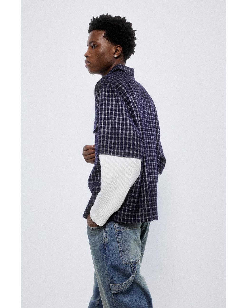 Pull&Bear Hemd Mit Karomuster Und Doppelten Ärmeln in Blue für Herren