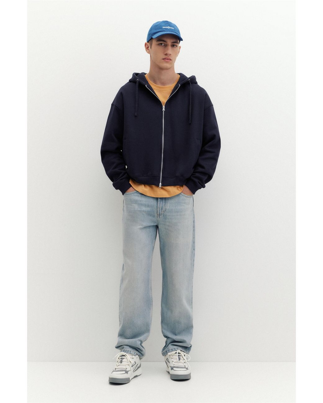 Pull&Bear Blue Zip-Up Hoodie for men