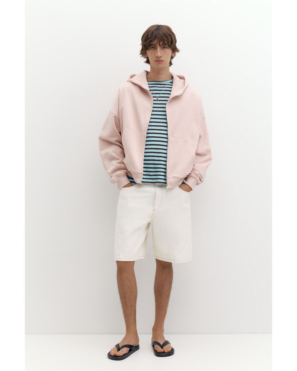 Pull&Bear Natural Relaxed Baggy Denim Bermuda Shorts for men