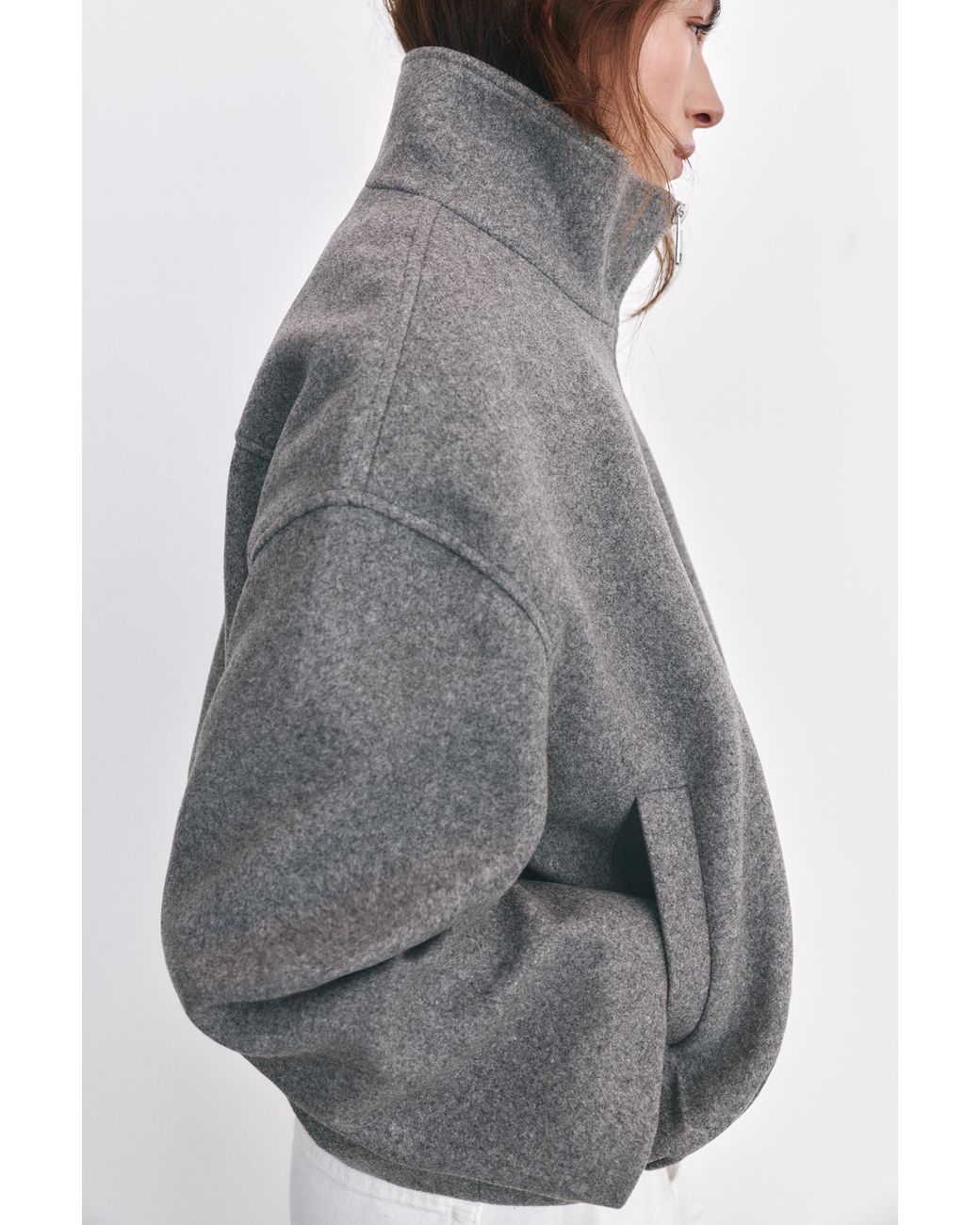 Pull&Bear Gray Wool Balloon Bomber Jacket