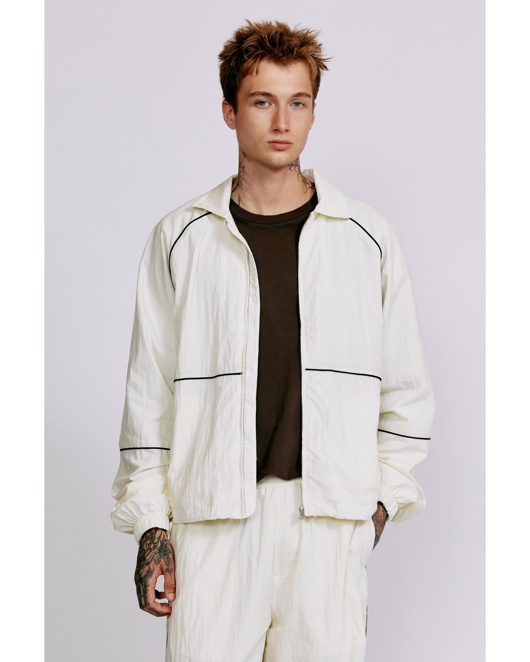 Pull&Bear Natural Lightweight Contrast Stitch Jacket for men