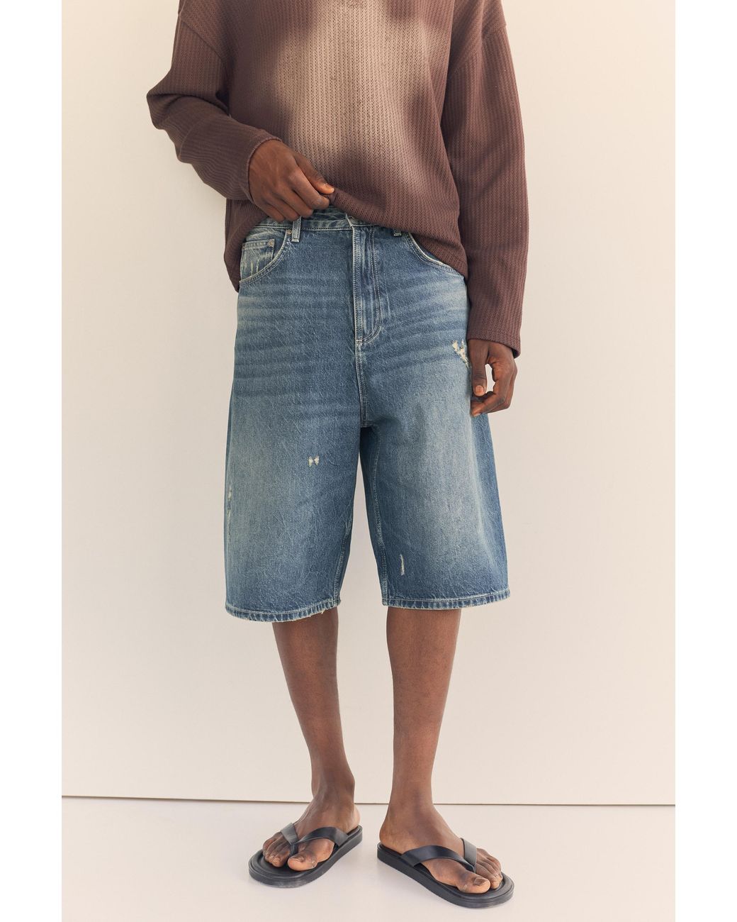 Pull&Bear Blue Ripped Detail Jorts for men