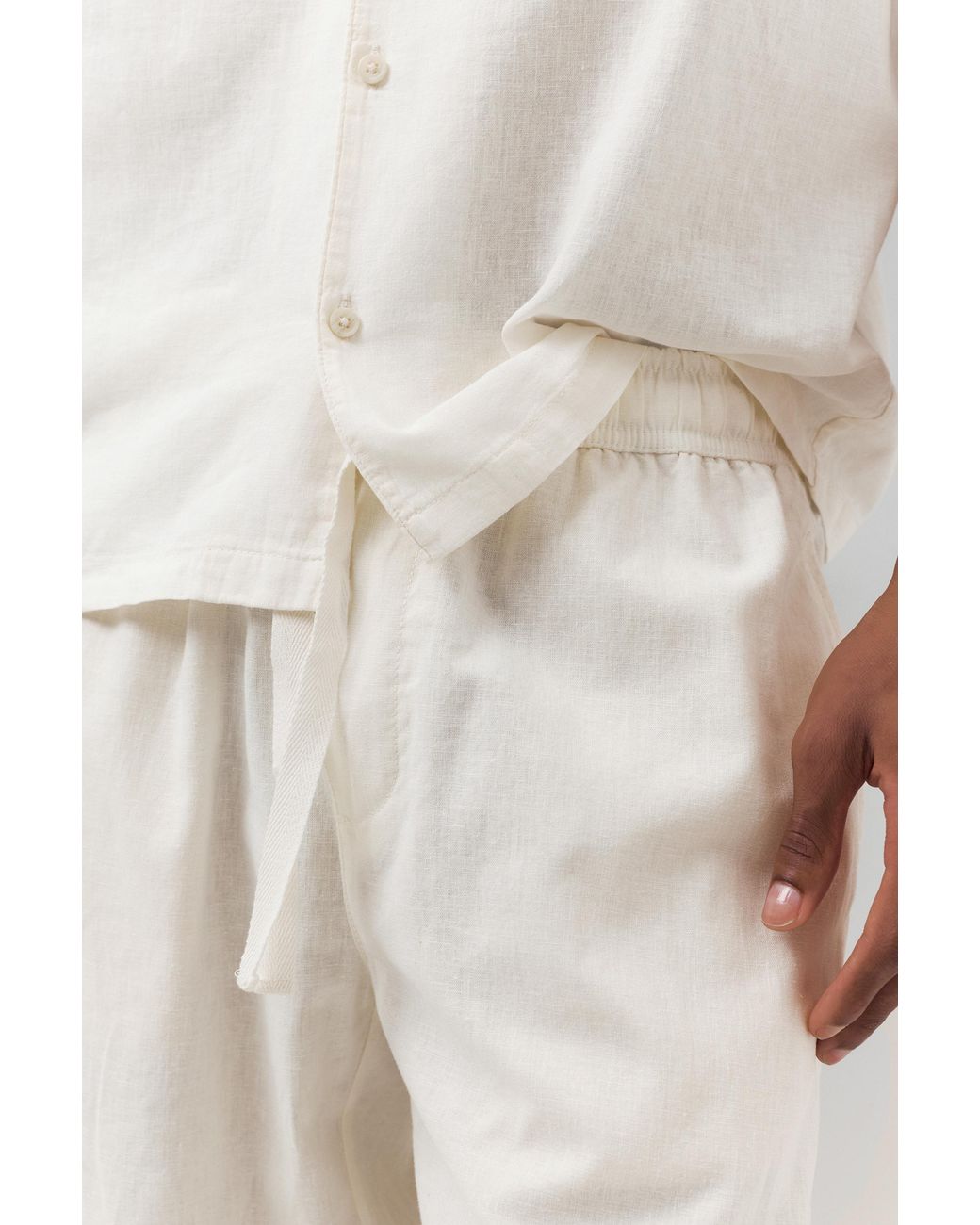 Pull&Bear White Linen Blend Jogger Trousers for men