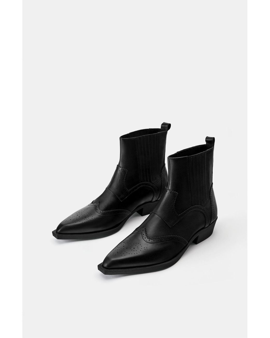 Pull&Bear Black Leather Cowboy Ankle Boots for men