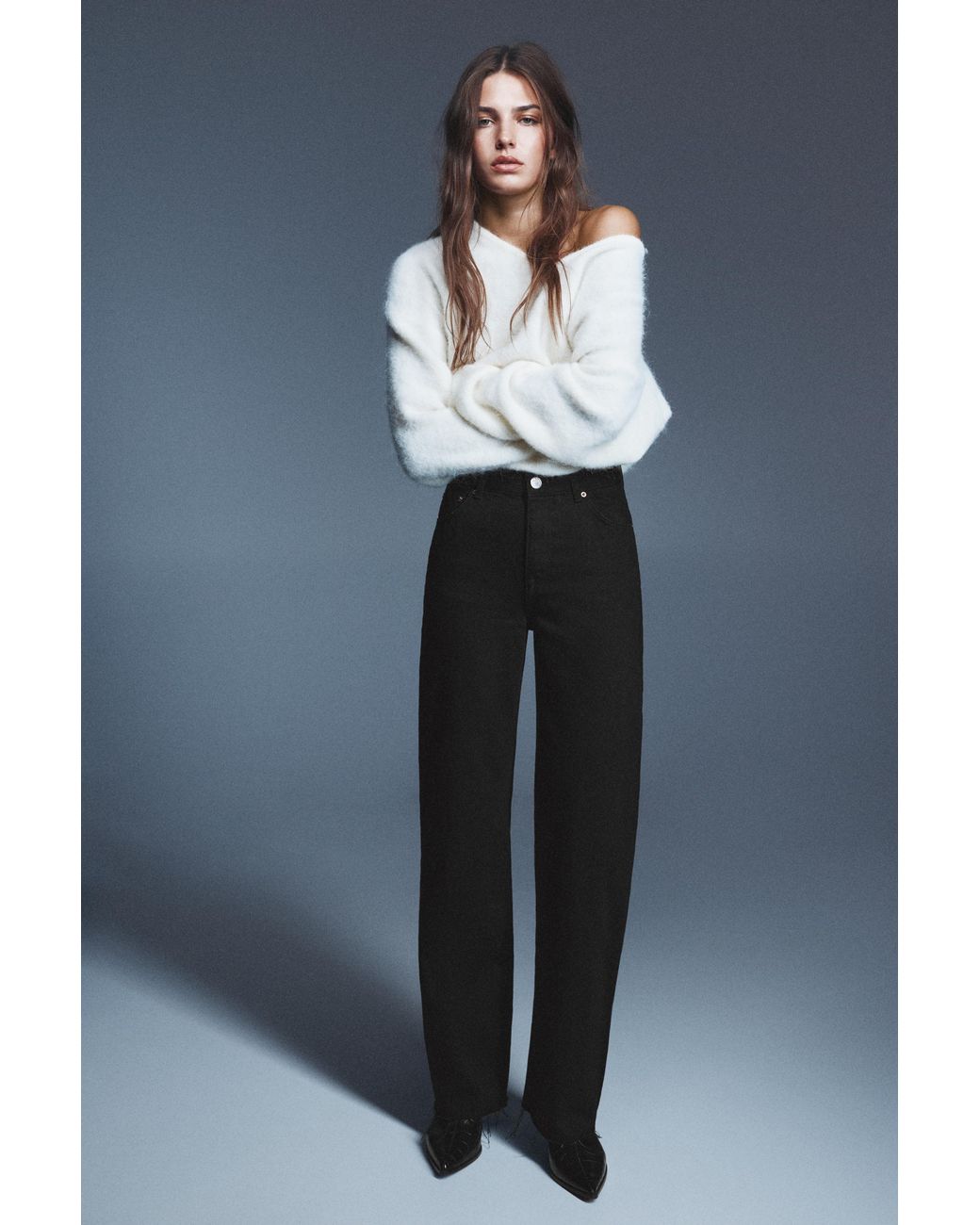 Pull&Bear Blue High-Waist Wide Straight-Leg Jeans