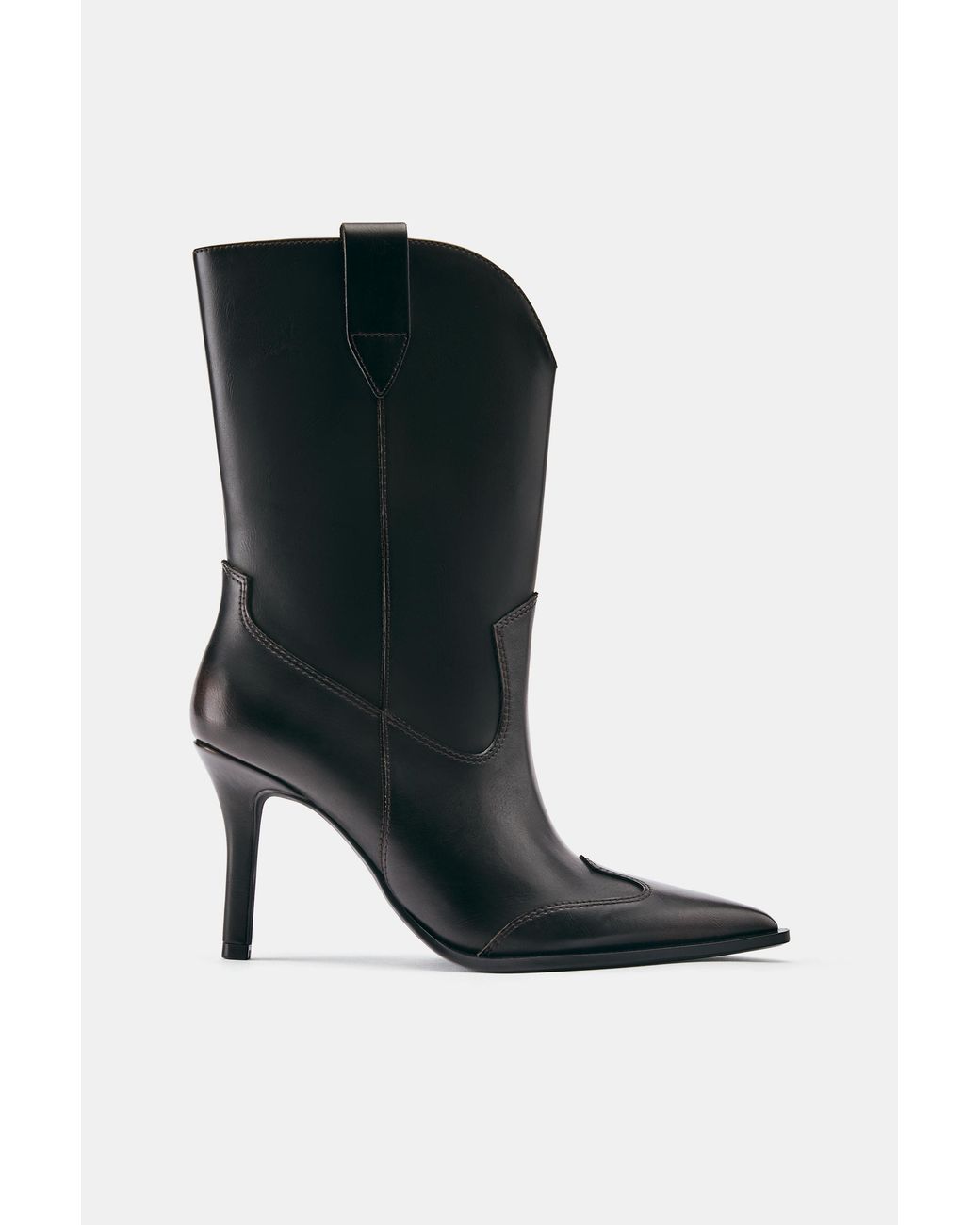 Pull&Bear Black Cowboy Heel Ankle Boots