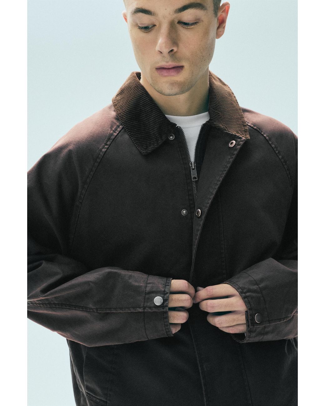 Pull&Bear Blue Waxed Corduroy Collar Jacket for men