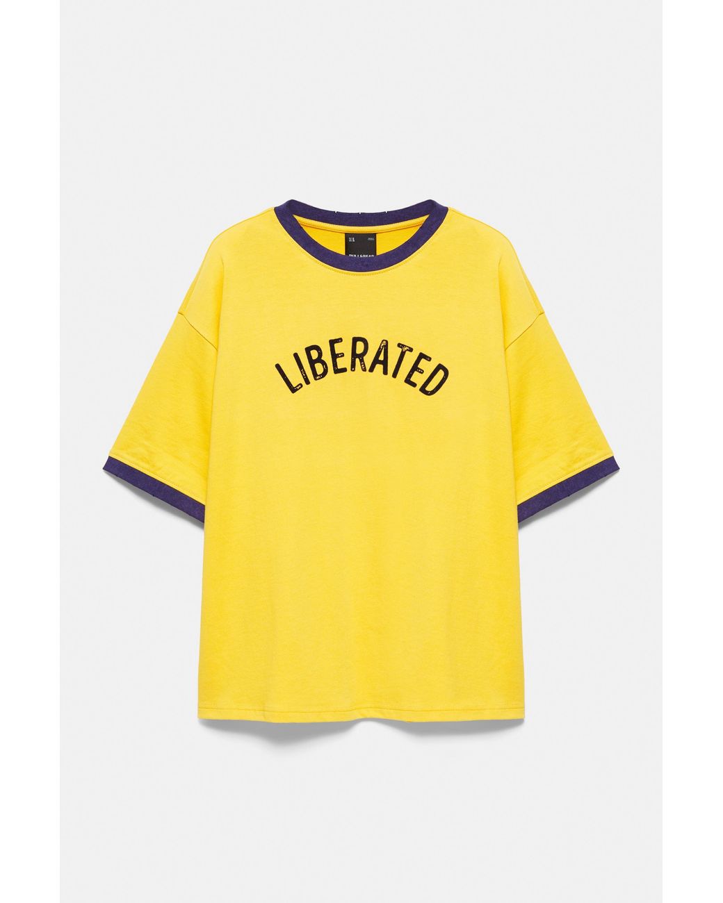 Pull&Bear Yellow Graphic Ribbed T-Shirt for men