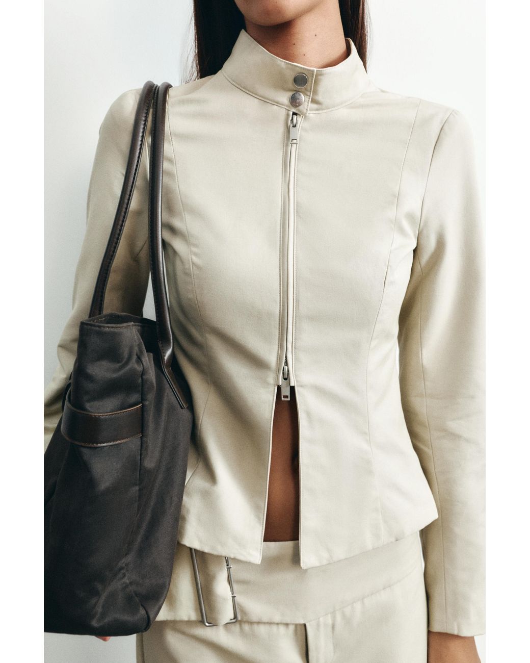 Pull&Bear Red Fitted High Neck Jacket