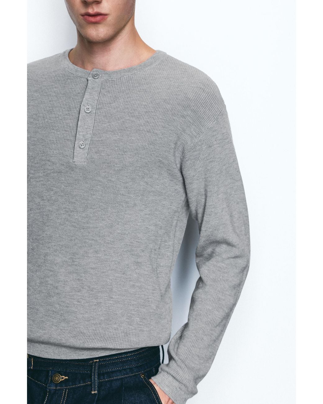 Pull&Bear Gray Henley Collar Jumper for men