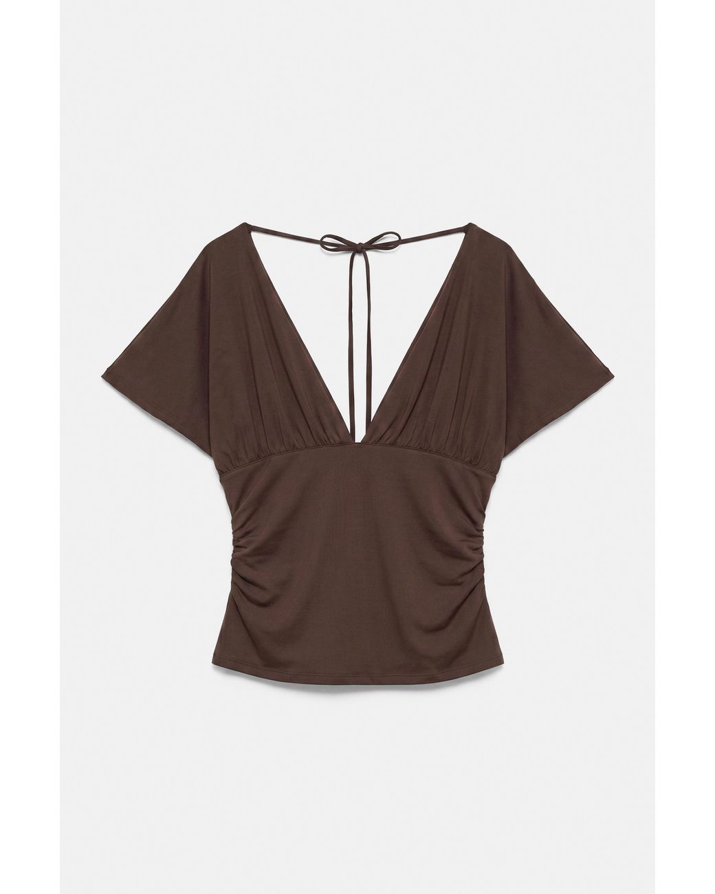 Pull&Bear Brown Gathered V-Neck Top