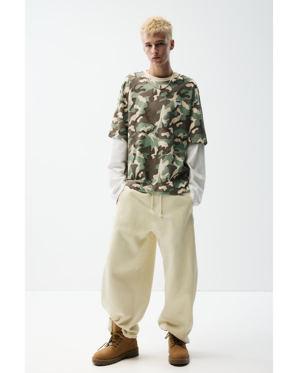 Pull&Bear Green Double-Sleeve T-Shirt for men