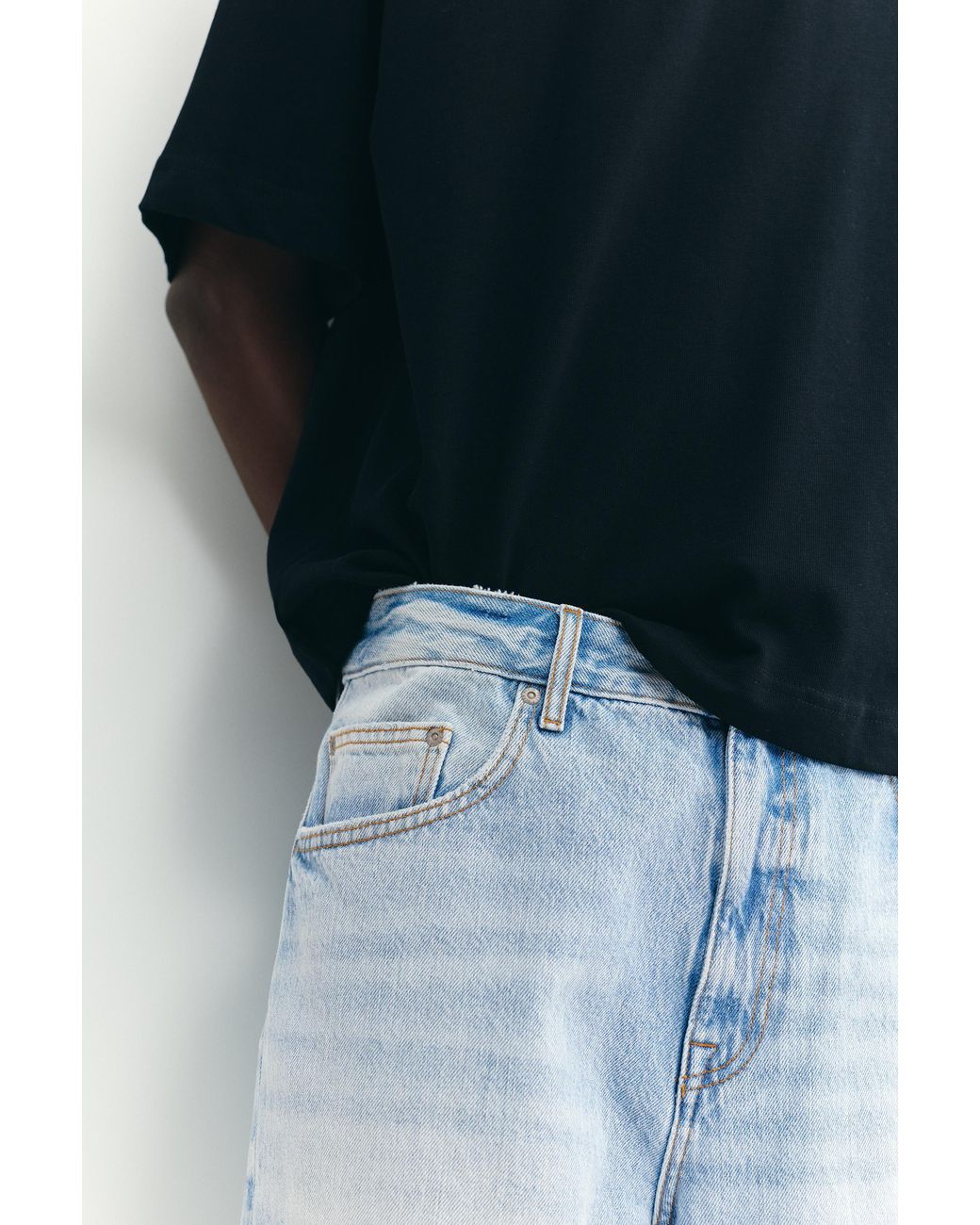 Pull&Bear Blue Raw Hem Skater Bermuda Shorts for men