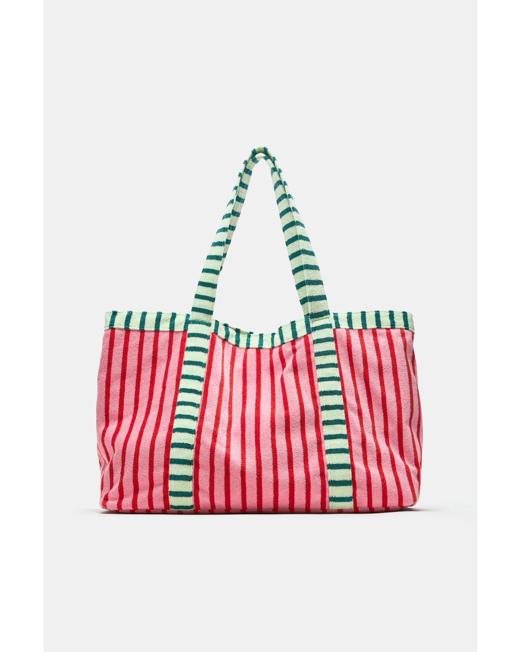 Pull&Bear Red Striped Towelling Shopper Bag