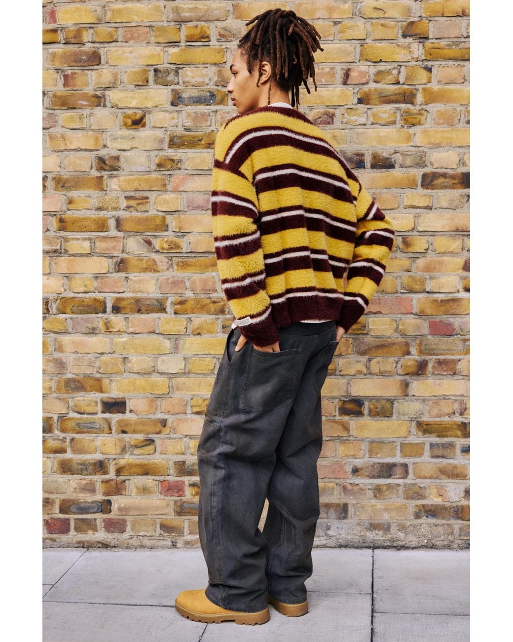 Pull&Bear Natural Striped Knit Jumper for men