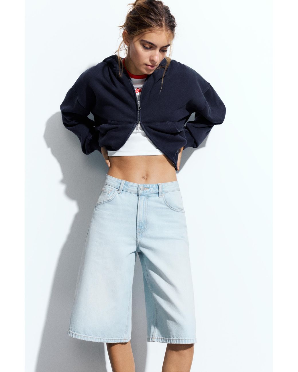Pull&Bear Blue Jorts Mit Tiefer Bund