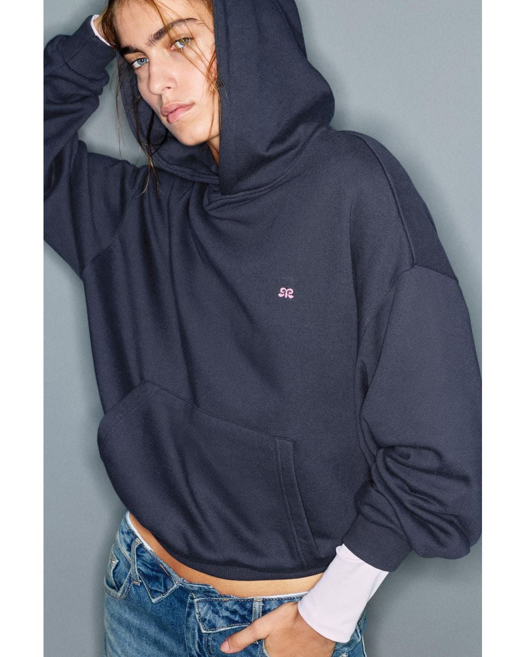 Pull&Bear Blue Logo Hood Sweatshirt