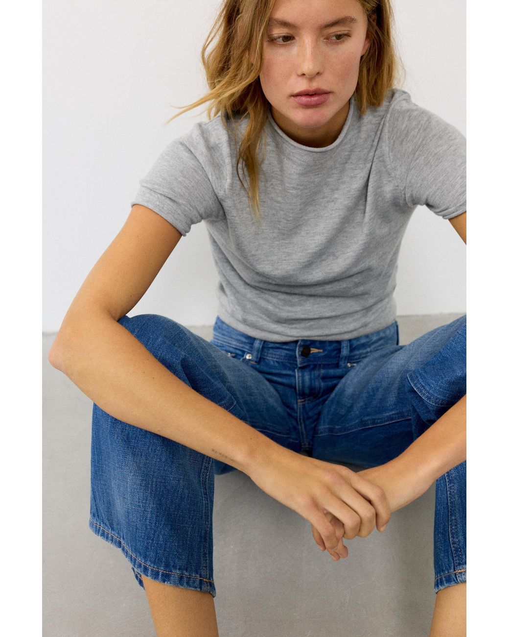 Pull&Bear Fijngebreid T-Shirt Met Korte Mouw in het Blue