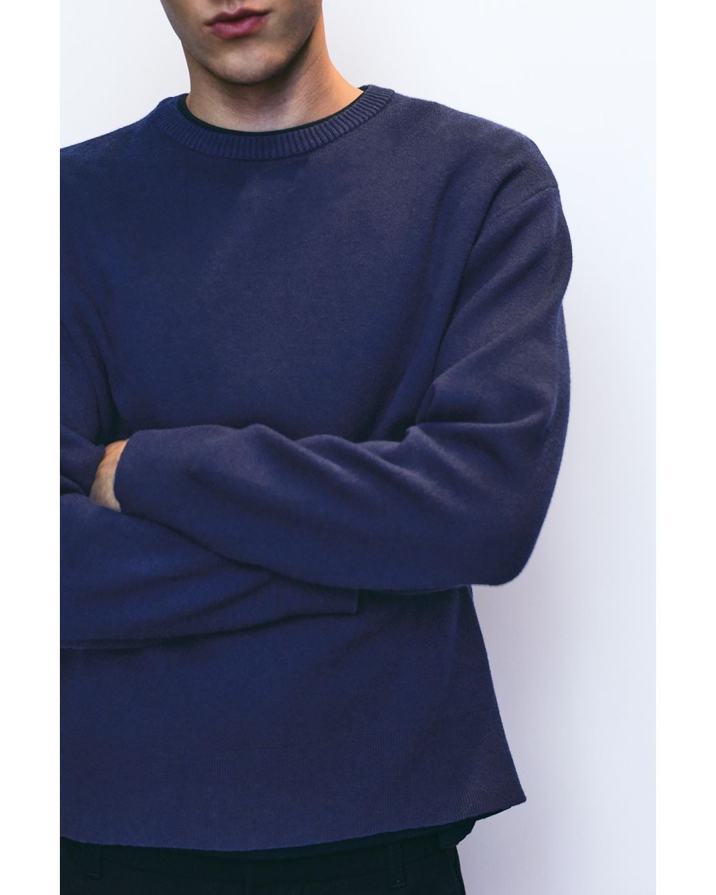 Pull&Bear Blue Soft Round Neck Jumper for men