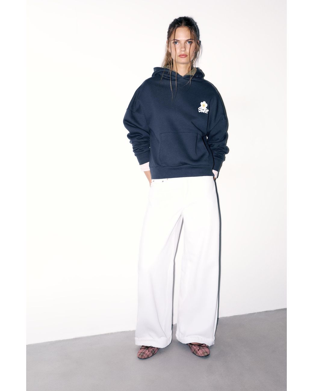 Pull&Bear Blue Daisy Graphic Hoodie
