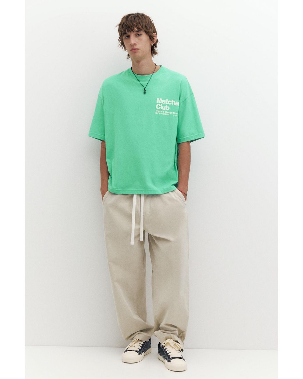 Pull&Bear Green Stwd Matcha Club Graphic T-Shirt for men