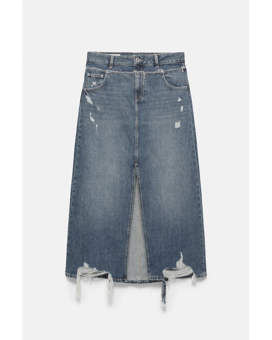 Gonna Lunga Denim Strappata di Pull&Bear in Black