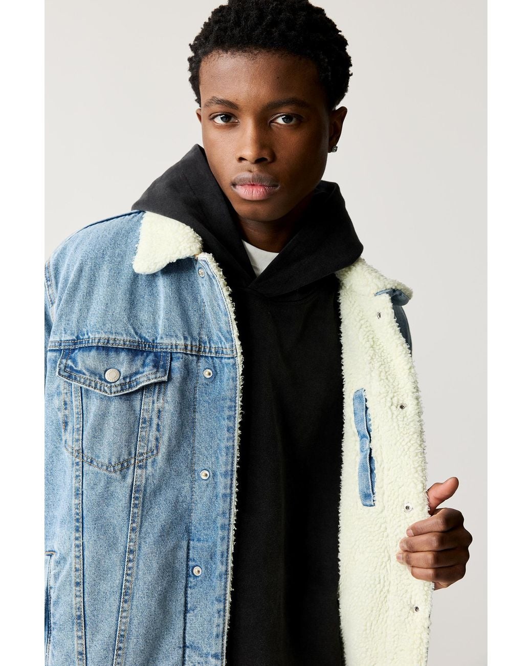 Pull&bear Faux Shearling Jean Jacket Pull&Bear Denim Jacket
