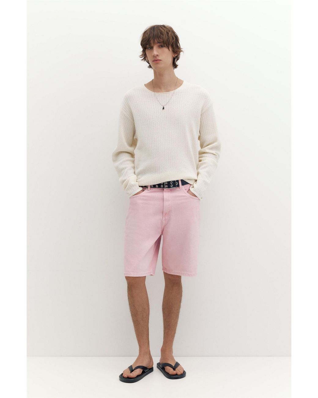 Pull&Bear Gray Baggy Denim Bermuda Shorts for men
