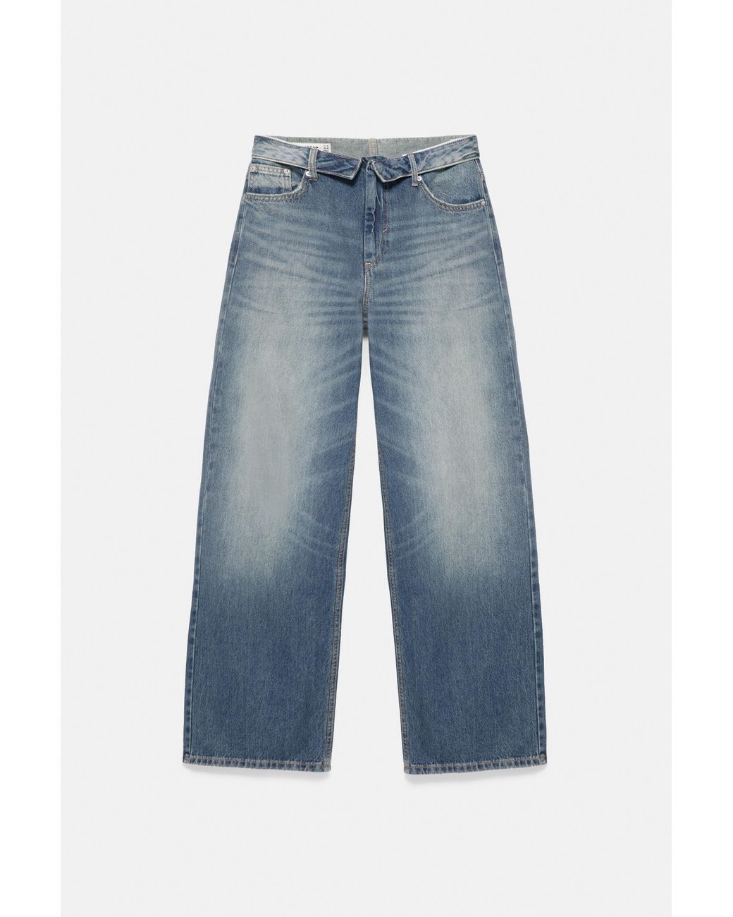 Pull&Bear Blue Balloon Relaxed Fit Jeans With Turned-Over Waistband