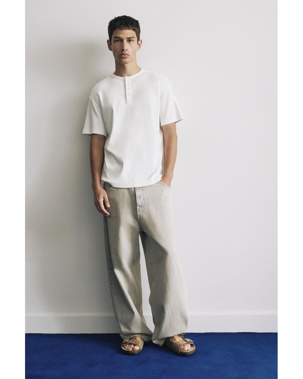 Pull&Bear Multicolor Slim-Fit Henley Neck T-Shirt for men