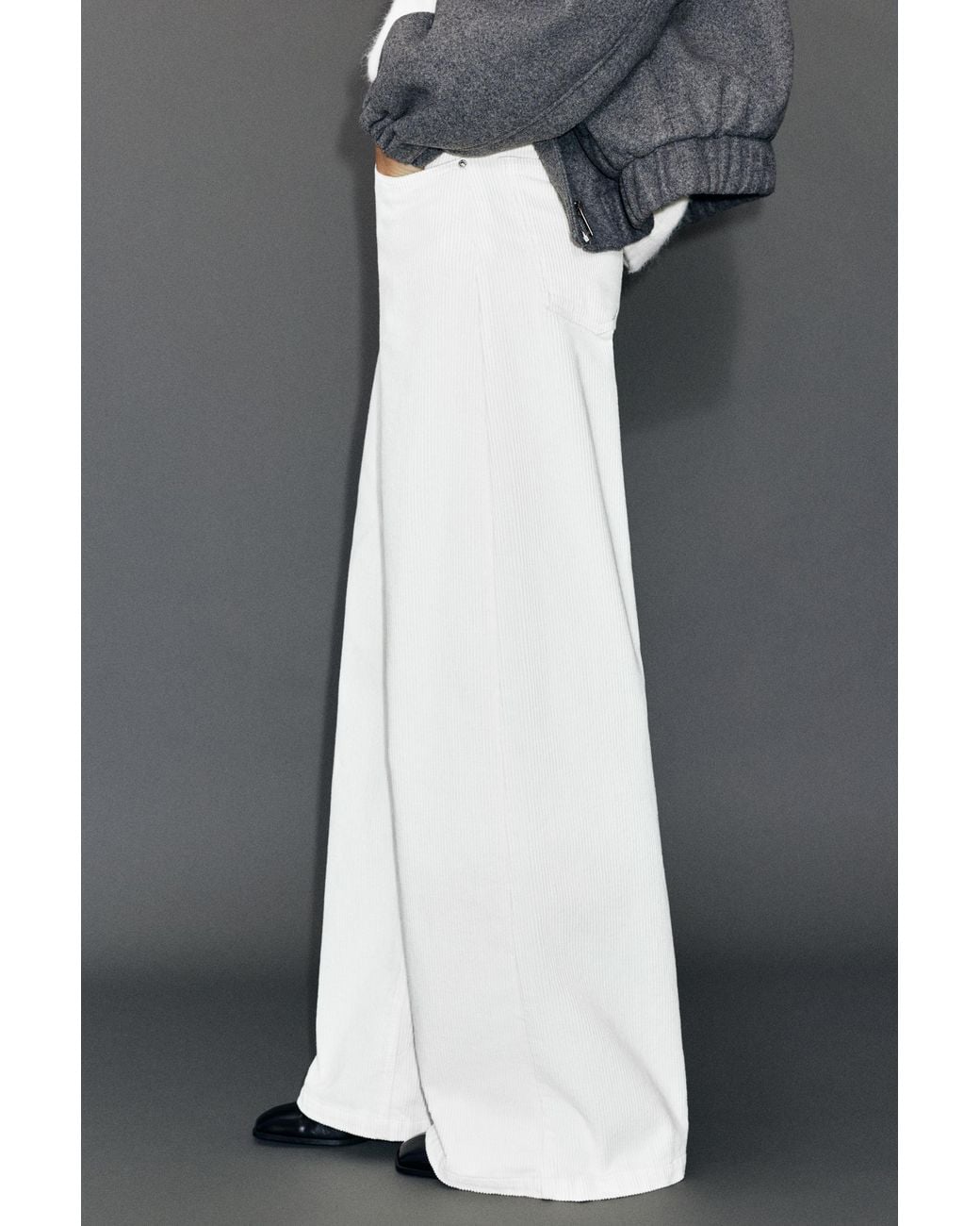 Pull&Bear Gray Corduroy Wide-Leg Jeans