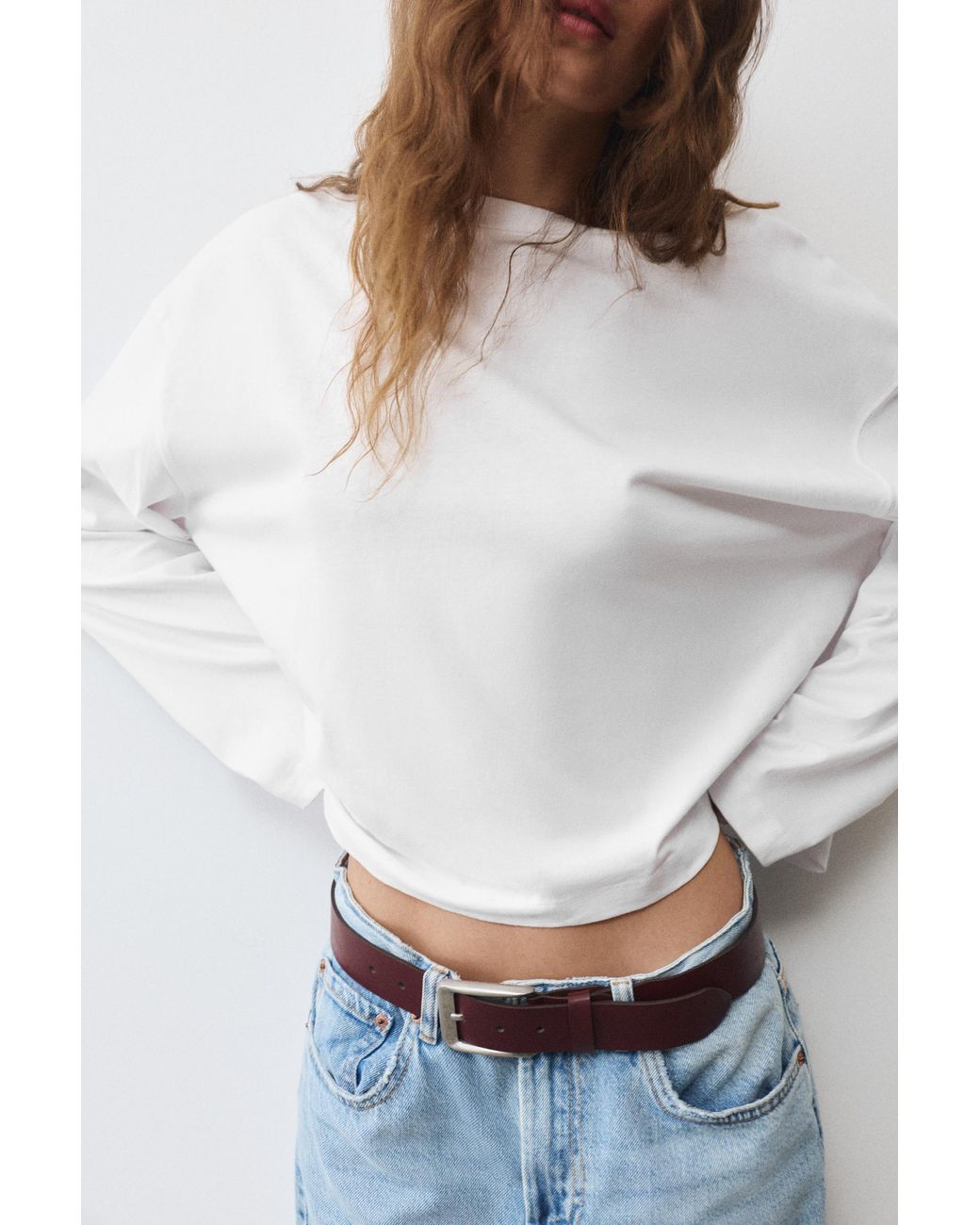 Pull&Bear White Boxy-Fit Long Sleeve T-Shirt